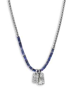 Men's Sterling Silver Heishi Lapis Lazuli Tag Pendant Necklace, 22"