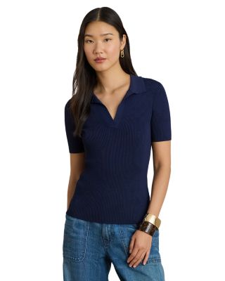 Rib Knit Short Sleeve Polo Sweater