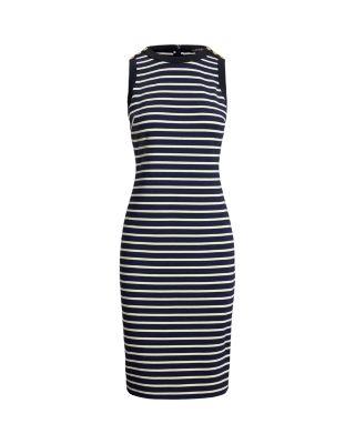 Striped Snap Trim Ponte Sheath Dress
