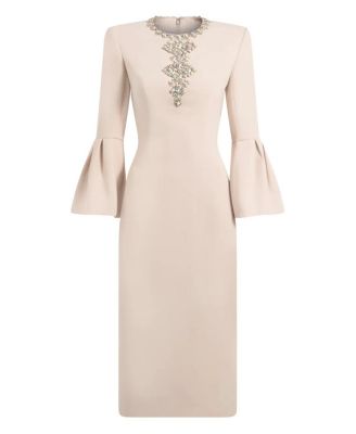  Margoni Bell-Sleeve Embellished Midi Dress
