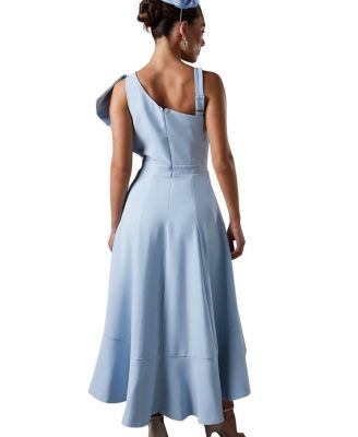  One Shoulder Crepe Ruffle Midi Dress