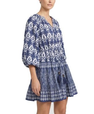  Sam Balloon Sleeve Elastic-Waist Mini Shirtdress