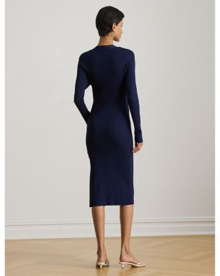 Buckle Trim Rib Knit Sweater Dress