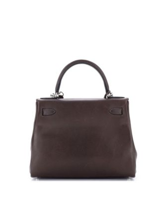 Kelly 28 Handbag Brown Barenia Faubourg with Palladium Hardware