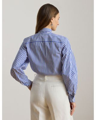 Striped Broadcloth Tie Neck Shirt