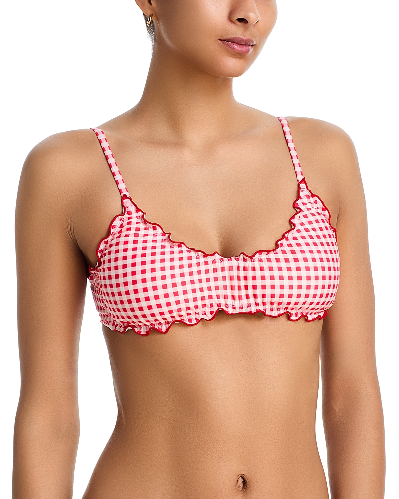 Aqua Gingham Lettuce Edge Bikini Top - Exclusive