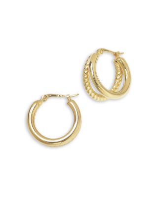 Ridged & Polished Double Hoop Earrings in 14K Yellow Gold