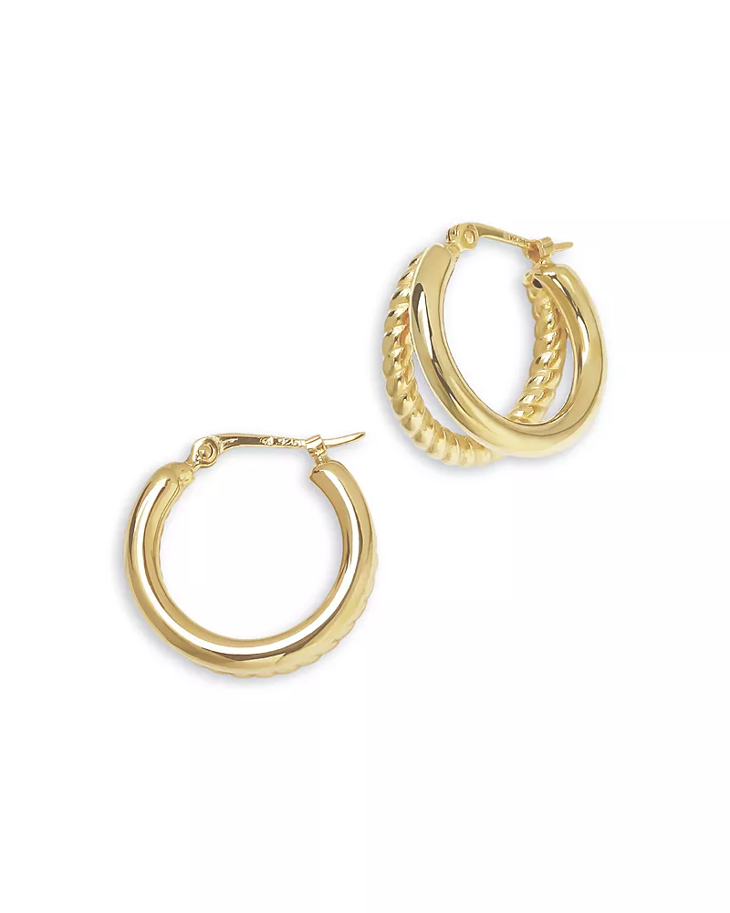Bloomingdale's Fine Collection Ridged & Polished Double Hoop Earrings in 14K Yellow Gold