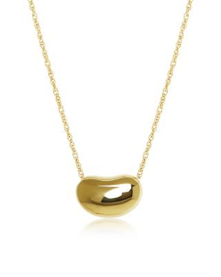 Polished Bean Shape Pendant Necklace in 14K Yellow Gold, 18"
