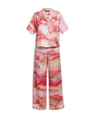 Stretch Satin Palazzo Pants Pajama Set