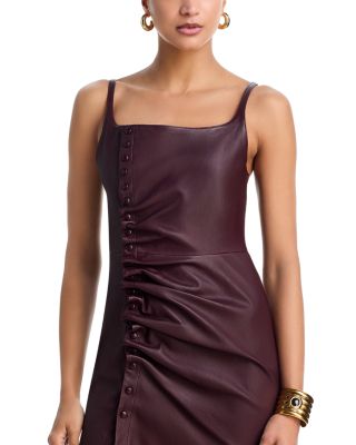 Draped Leather Midi Dress