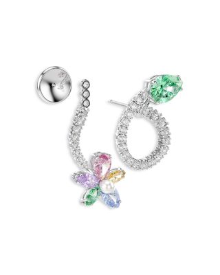 Ariana Grande x Swarovski Cubic Zirconia & Imitation Pearl Dragonfly & Flower Asymmetrical Jacket Earrings