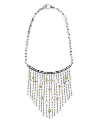 Sterling Silver & 18K Yellow Gold Caviar Multi Strand Necklace, 16"
