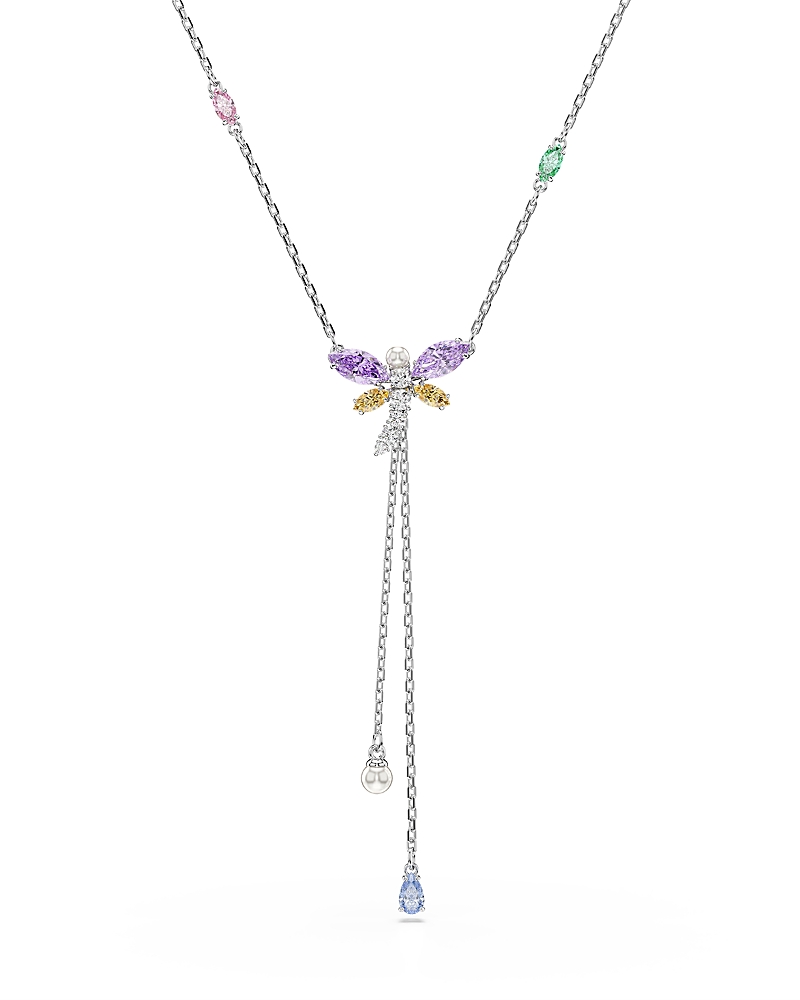 Swarovski Ariana Grande x Swarovski Crystal, Cubic Zirconia & Imitation Pearl Dragonfly Lariat Necklace, 11.75-17.37