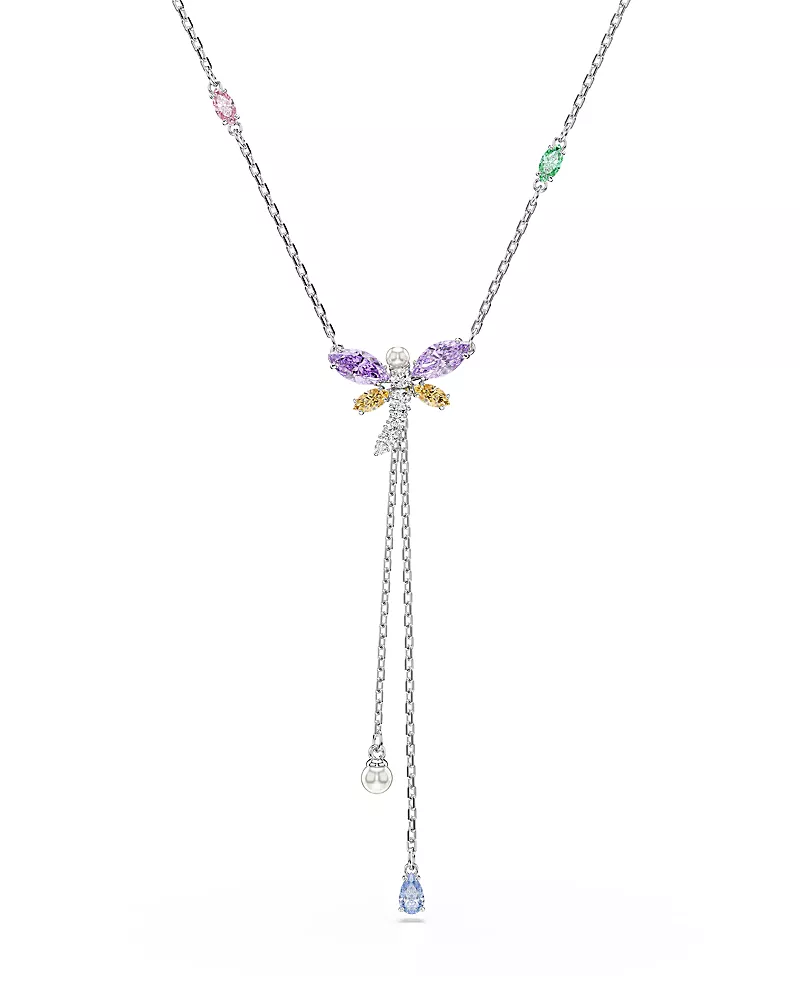 Swarovski Ariana Grande x Swarovski Crystal, Cubic Zirconia & Imitation Pearl Dragonfly Lariat Necklace, 11.75-17.37
