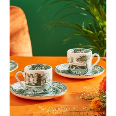 Heritage Green Italian Espresso Cup and Saucer, Set of 4