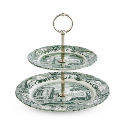 Heritage Green Italian Two-Tier Cake Stand