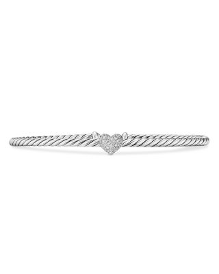 Micro Cable Flex&reg; Heart Station Bracelet in Sterling Silver with Diamonds, 2.6mm