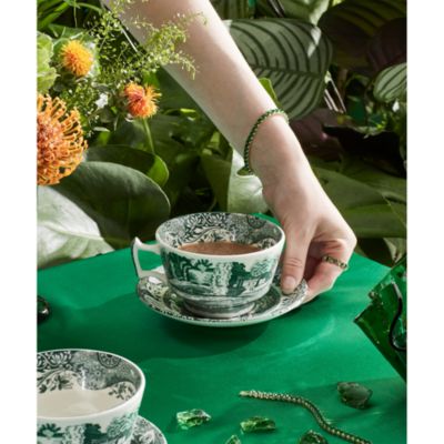 Heritage Green Italian Breakfast Cup and Saucer, Set of 4