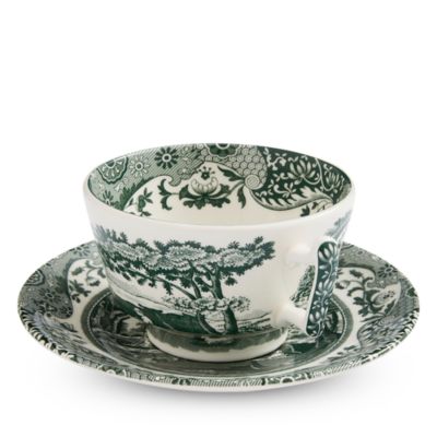 Heritage Green Italian Teacup and Saucer, Set of 4