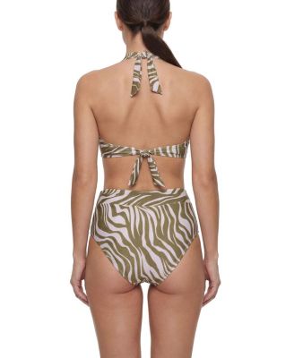Side Tie High Waist Print Bikini Bottom with Full Coverage