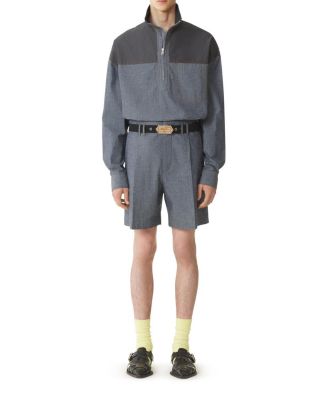 High Zip-Neck Chambray Top