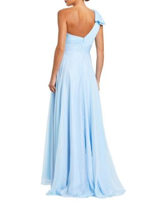 Pleated One Shoulder Chiffon Gown