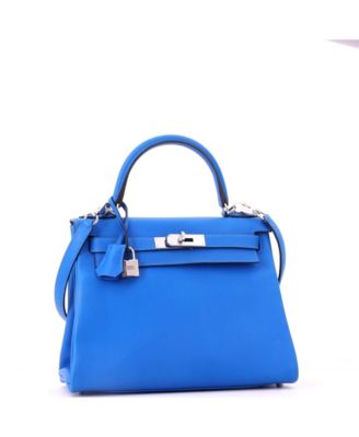 Kelly 28 Handbag Blue Evercolor with Palladium Hardware