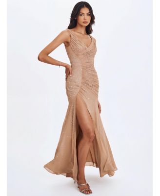  Viveca Crystal-Embellished Asymmetrical Ruched Maxi Dress
