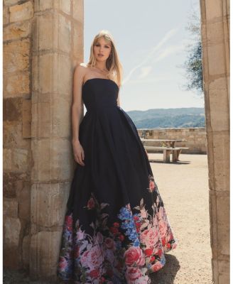 Strapless Floral Brocade Ballgown