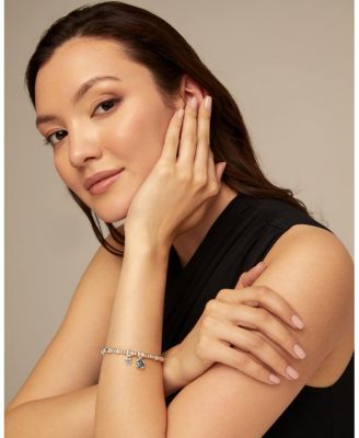  Sterling Silver Plated With Pearl and Blue Crystal Bracelet