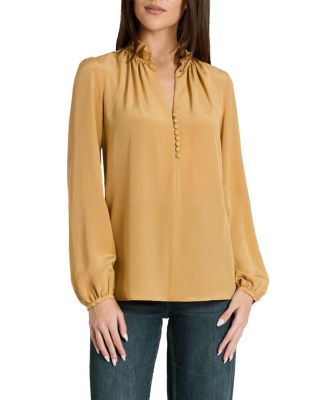  Astrid Long Sleeve Silk Ruffle-Neck Top