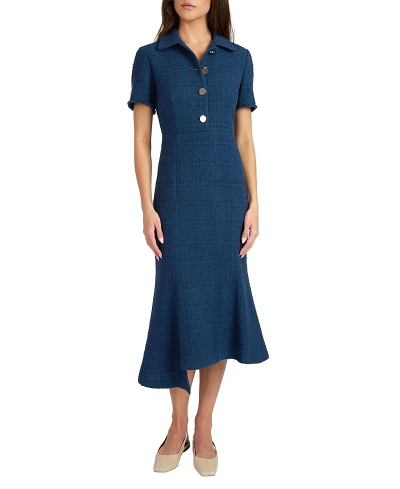 Santorelli Sahara Short Sleeve Asymmetric Midi Tweed Dress