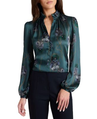  Astrid Long Sleeve Ruffle-Neck Printed Top