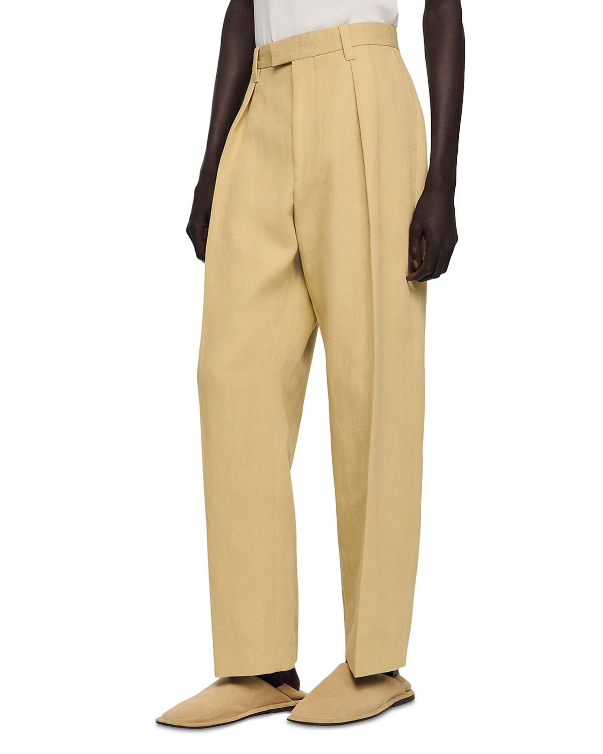 Sandro Gerard Wide Pleated Cotton Linen Trousers