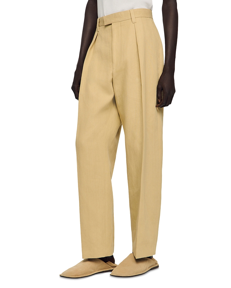 Sandro Gerard Wide Pleated Cotton Linen Trousers