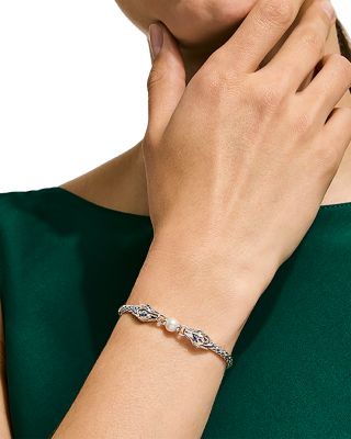 Sterling Silver Naga Freshwater Pearl & Blue Sapphire Dragon Chain Bracelet