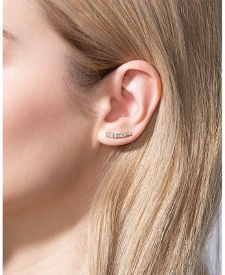 Certified Lab Grown Diamond Mid Century Mies Diamond Ear Climbers in 14K Yellow Gold, 0.74 tcw
