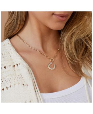 14K Yellow Gold Diamond Round & Baguette Cut Jumbo Lucky Horseshoe Charm