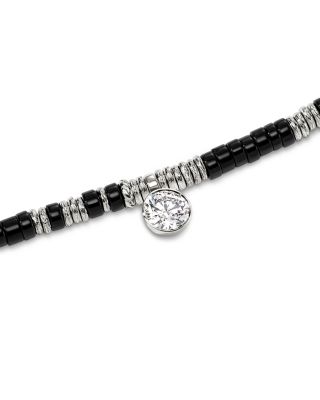 Sterling Silver JH Lovestruck™ Lab Grown Diamond Solitaire Bezel Onyx Heishi Bead Pendant Necklace, 18"