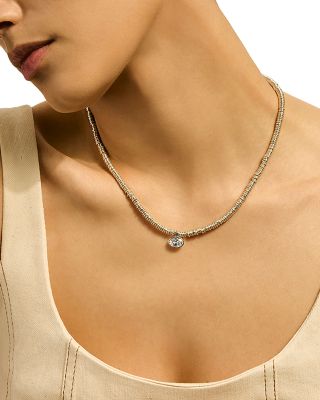 Sterling Silver JH Lovestruck™ Lab Grown Diamond Solitaire Bezel Heishi Bead Pendant Necklace, 18"