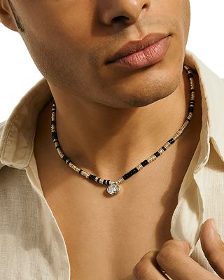 Sterling Silver JH Lovestruck™ Lab Grown Diamond Solitaire Bezel Onyx Heishi Bead Pendant Necklace, 18"