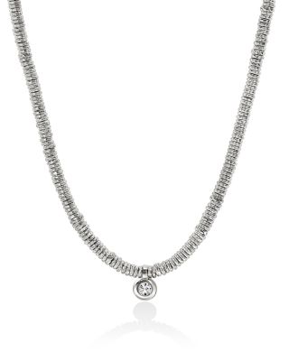 Sterling Silver JH Lovestruck™ Lab Grown Diamond Solitaire Bezel Heishi Bead Pendant Necklace, 18"