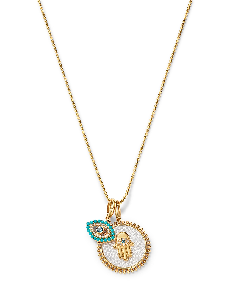 Bloomingdale's Fine Collection Multi Gemstone & Diamond Hamsa & Evil Eye Charm Pendant Necklace in 14K Yellow Gold, 16