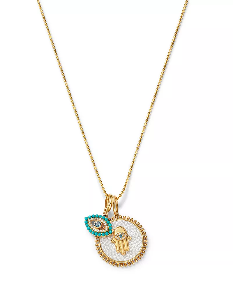 Bloomingdale's Fine Collection Multi Gemstone & Diamond Hamsa & Evil Eye Charm Pendant Necklace in 14K Yellow Gold, 16