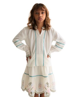 Girls' Embroidered Cuff Long Sleeve Cotton Shirt - Little Kid, Big Kid