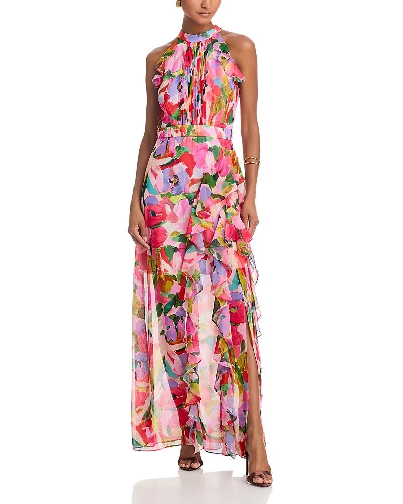 Aqua Printed Ruffle Placket Maxi Dress - Exclusive