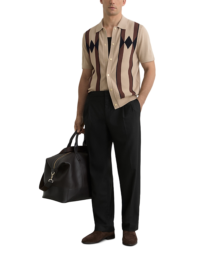Reiss Axis Camel Brown Stripe Polo Shirt