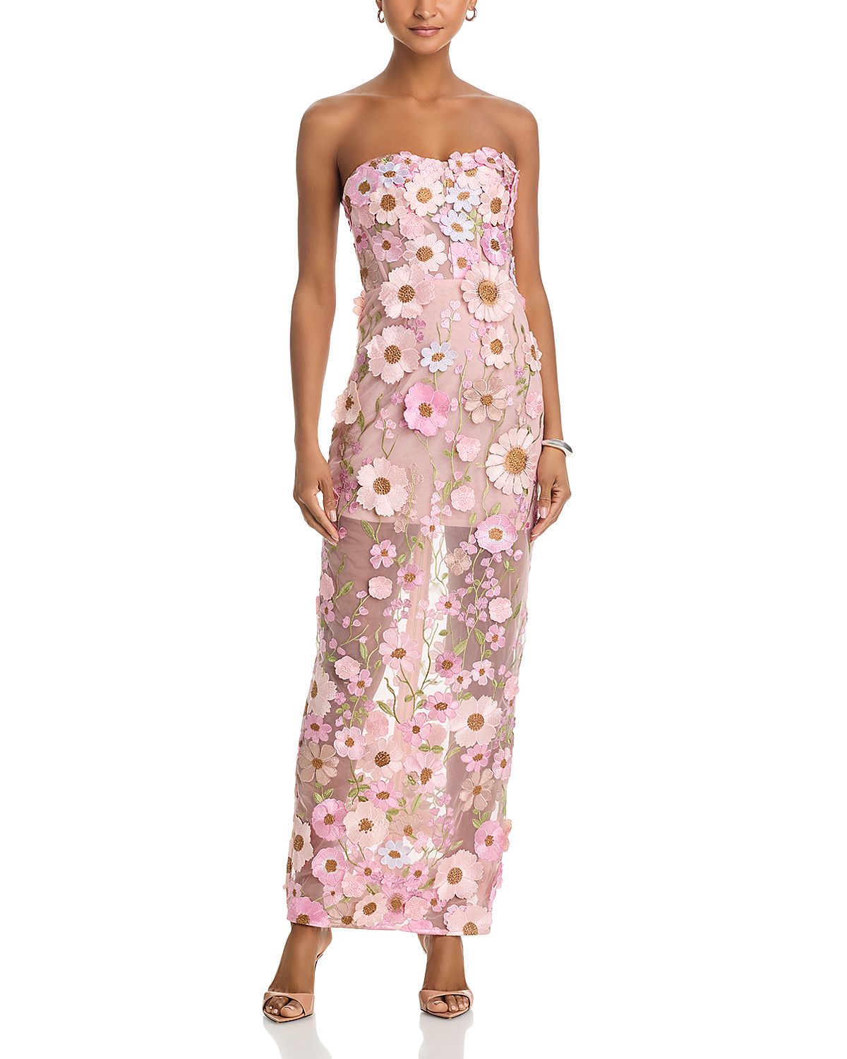 Aqua Long 3D Floral Gown - Exclusive