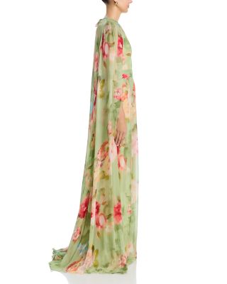 Chiffon Floral Cape Gown